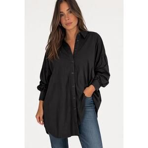 ASOS Design Black Oversized Shirt Dress Cotton Button Front